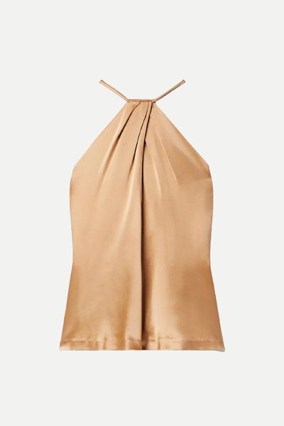 Edwige Gathered Silk-Satin Halterneck Top from Nili Lotan