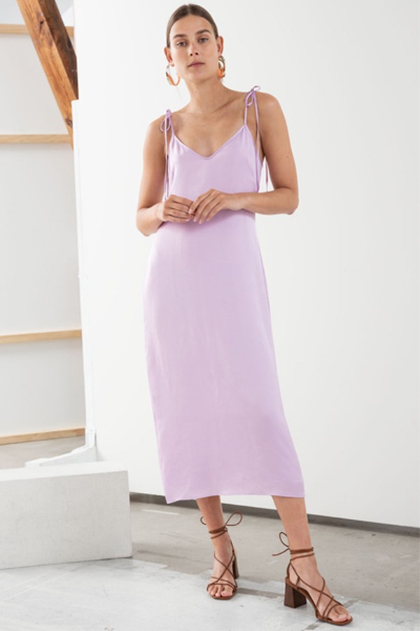 Shoulder Tie Midi Slip Dress