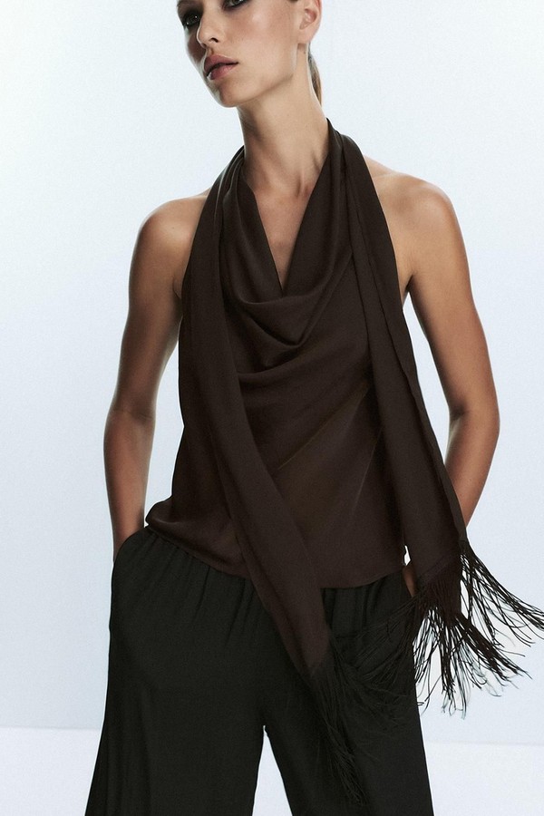 Satin Top With Fringing from Zara