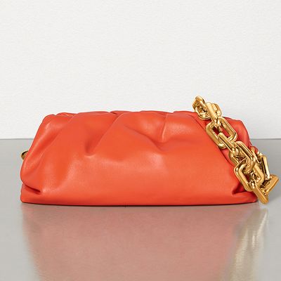 The Pouch Chain-Embellished Gathered Leather Clutch from Bottega Veneta