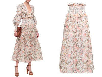 Shirred Floral-Print Linen & Silk-Blend Midi Skirt from Zimmermann