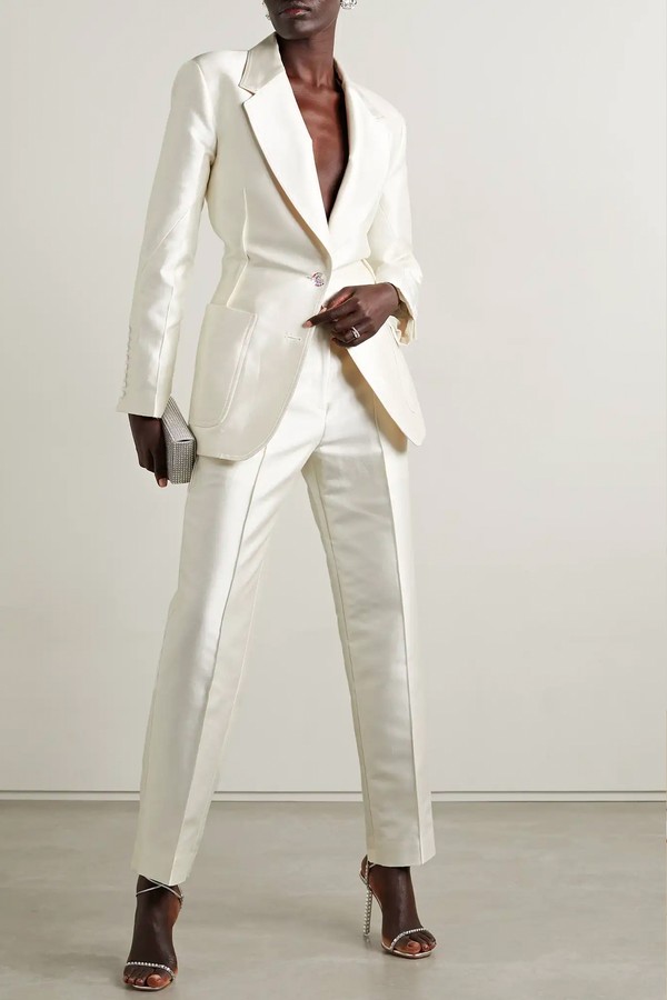 Ruched Cotton & Silk-Blend Satin Blazer from Christopher John Rogers