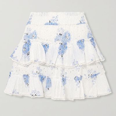 Tiered Printed Broderie Anglaise Cotton-Voile Mini Skirt from LoveShackFancy