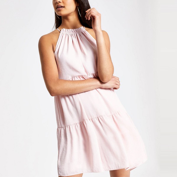 Pink Halter Neck Swing Dress