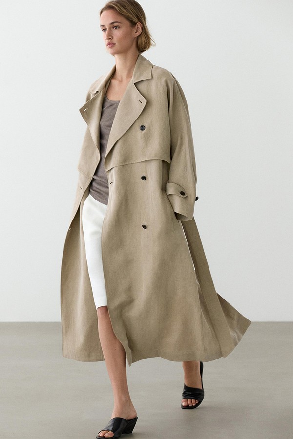 Linen Blend Trench Coat With Belt Detail from Massimo Dutti