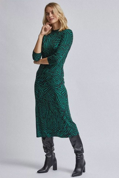 Green Zebra Print Midi Dress