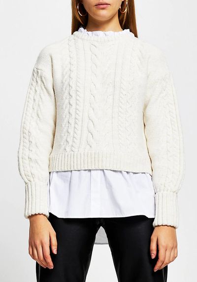 Cream Cable Knit Shirt Jumper