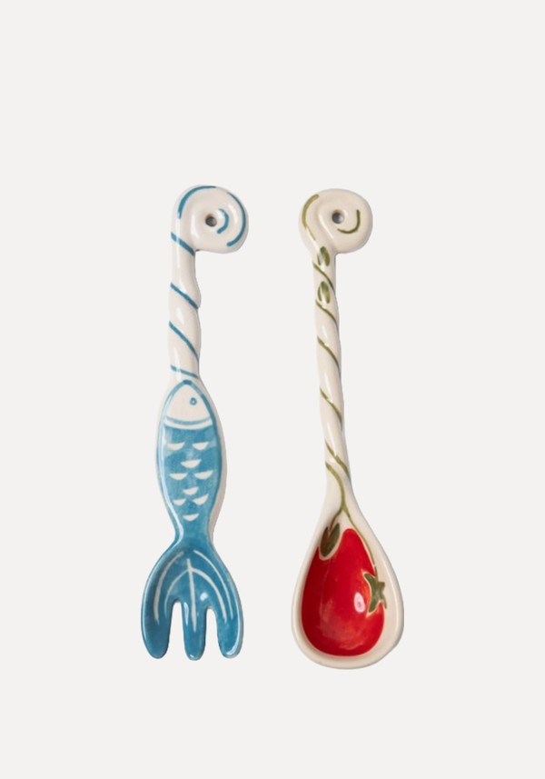 Hand Painted Ceramic Salad Servers