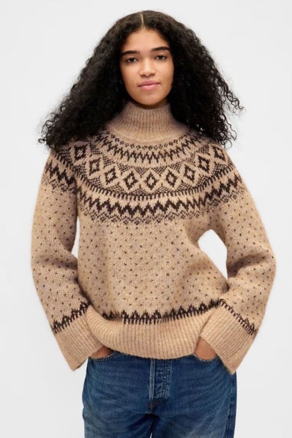 Fair Isle Fuzzy Oversized Turtle Neck Jumper from GAP