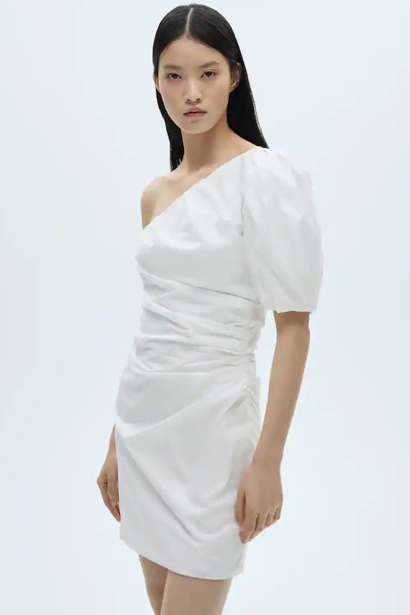 Asymmetrical Puff-Sleeve Dress from Mango