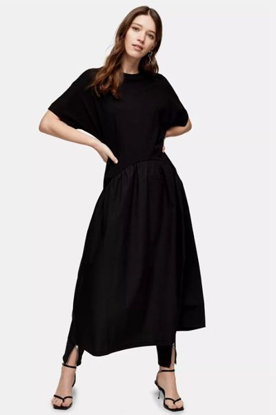 Black Poplin Mix Chuck On Dress