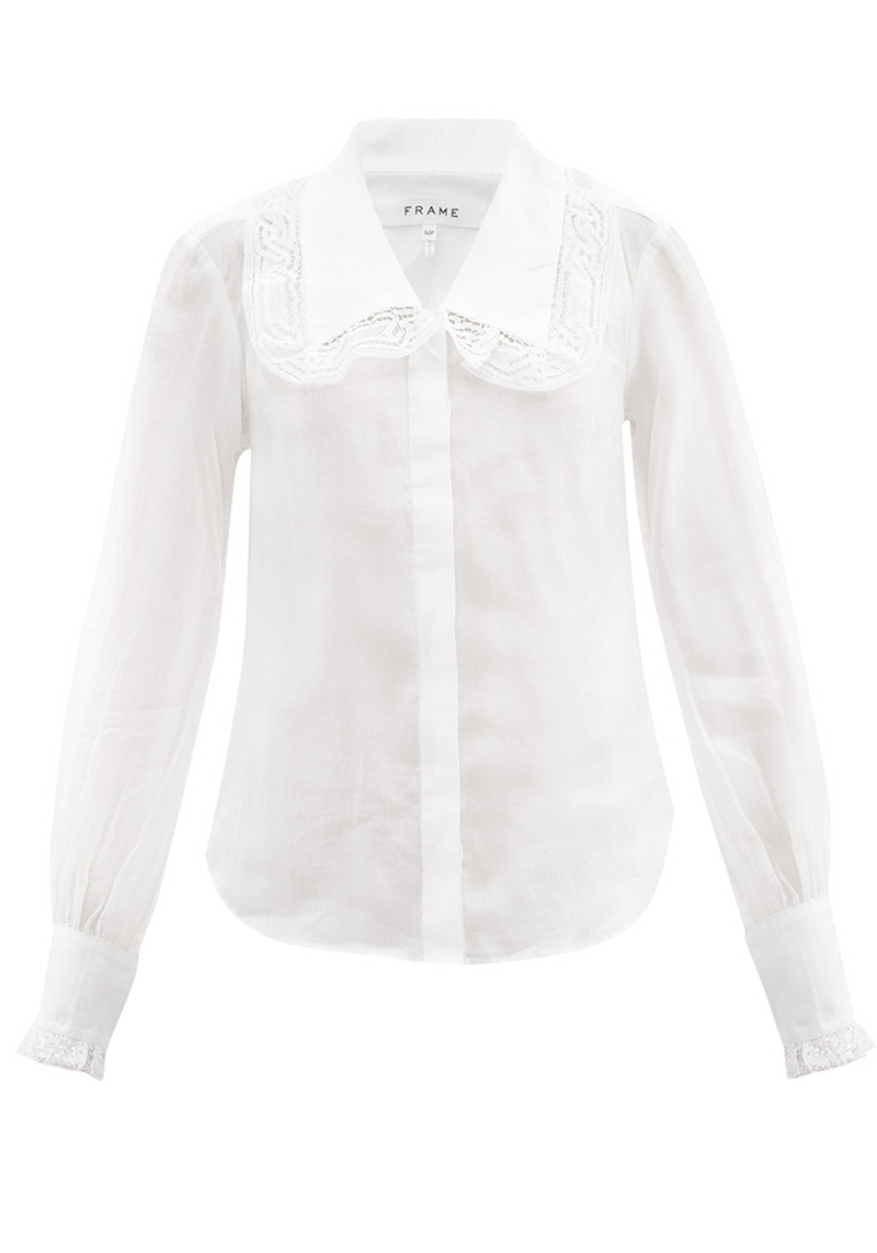 Lace-Trimmed Collar Ramie Blouse from Frame