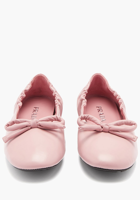 Bow-Front Leather Ballet Flats from Prada
