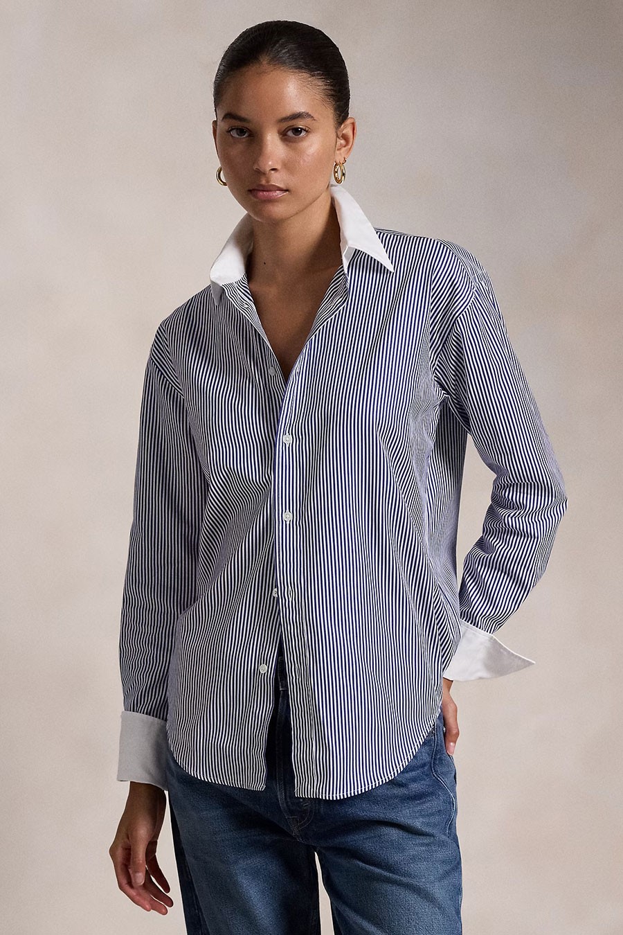 Extended-Cuff Striped Cotton Shirt from Polo Ralph Lauren