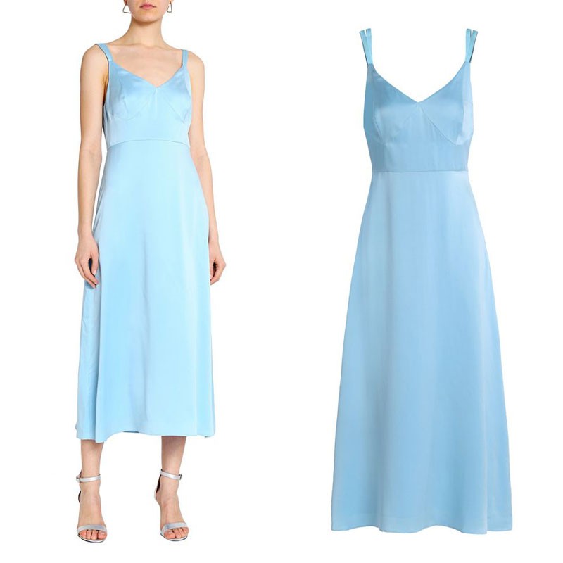 Aries Silk Crepe de Chine Midi Dress In Light Blue from Iris & Ink