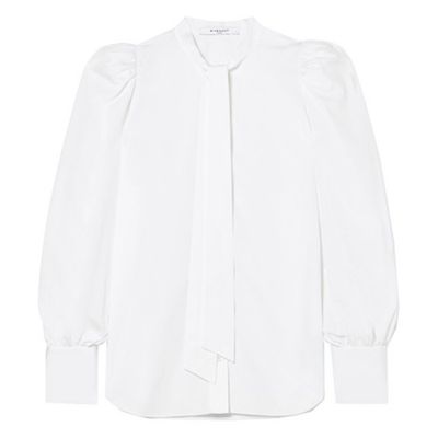 Pussy-Bow Cotton Poplin Blouse