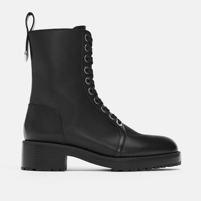 Micro-Studded Leather Ankle Boots from Zara