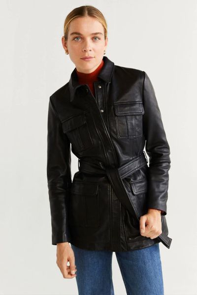 Pockets Leather Jacket from Mango