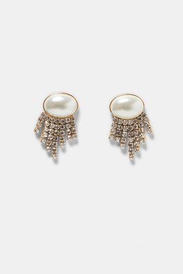 Bejewelled Pearl Bead Earrings from Zara