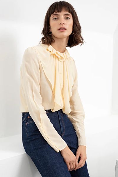 Ruffle Bodice Button Up Blouse