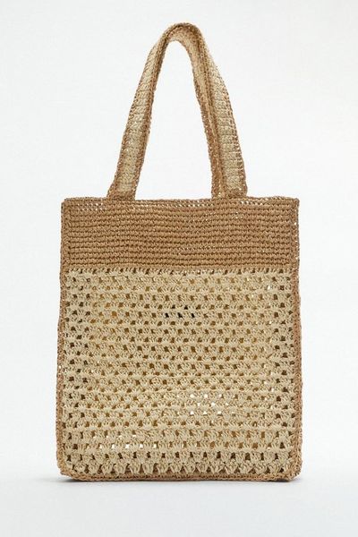 Contrast Woven Tote Bag from Zara