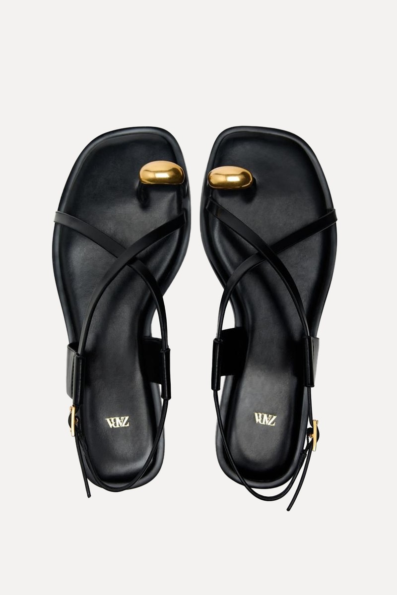 Flat Strap Sandals With Metal Adornment