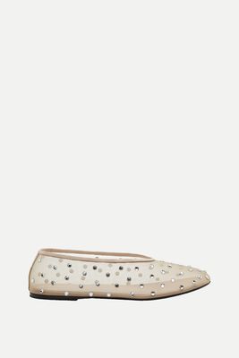Marcy Crystal-Embellished Mesh Ballet Flats from Khaite
