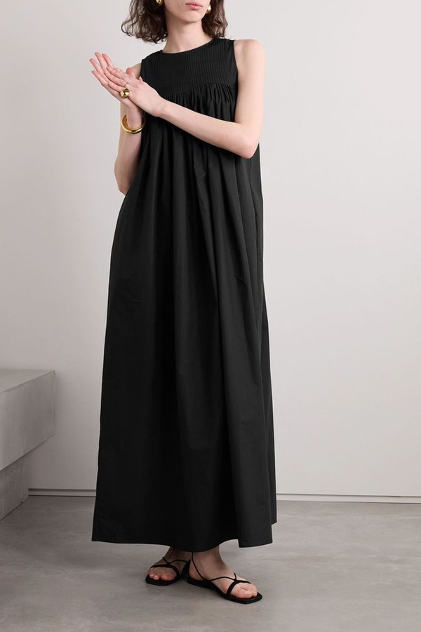 Pintucked Cotton-Poplin Maxi Dress