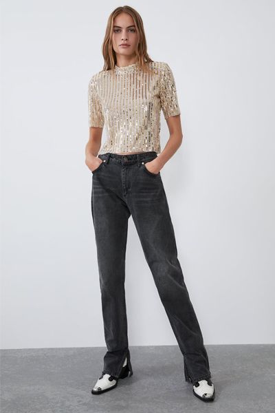 Sequinned T-Shirt With Shoulder Pads