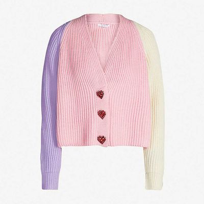 Tally Block-Panel Knit Cardigan from Olivia Rubin