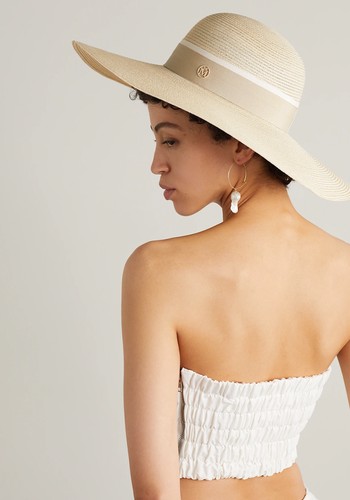 Blanche Grosgrain-Trimmed Straw Sunhat from Maison Michel