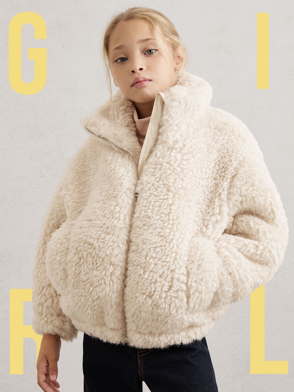 Remy Faux-Shearling Funnel-Neck Coat from Reiss