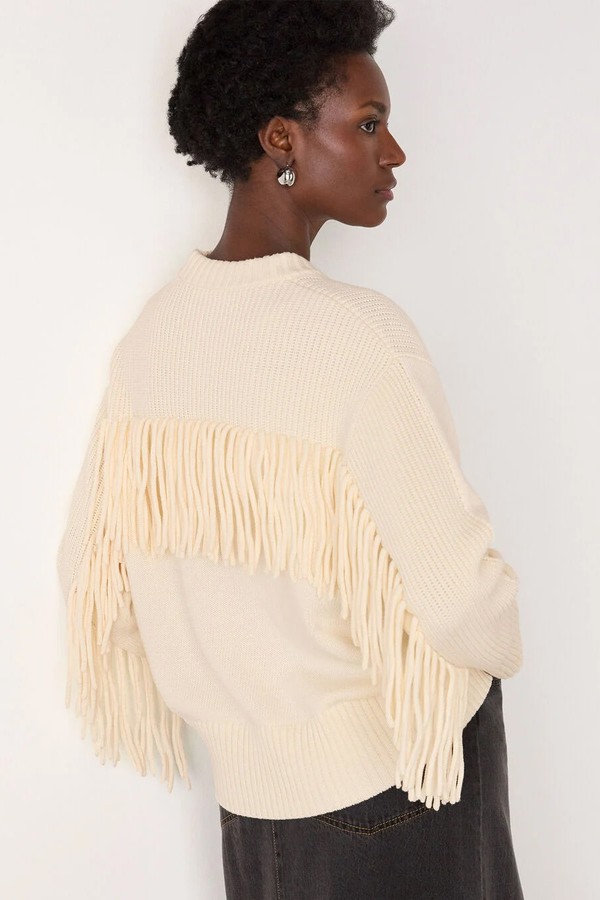 Fringe Rib Detail Cotton Knit