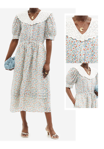 Bubbie Puff-Sleeve Floral-Print Ramie Midi Dress, £320 | Sea