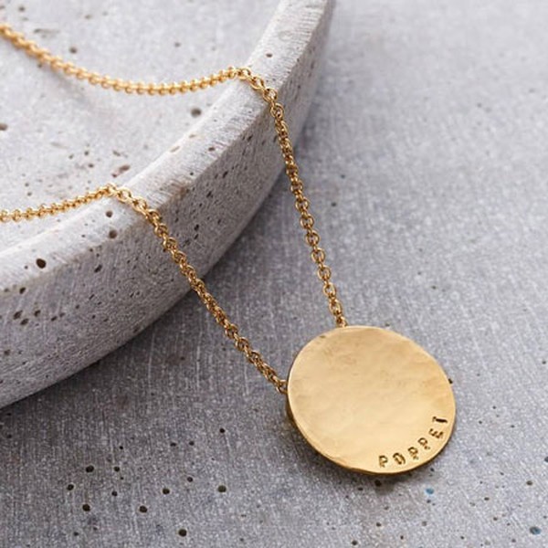 Personalised Large Hammered Disc Necklace from PoshTottyDesigns