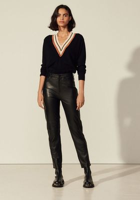 Straight Leather Trouser With Seaming  from Sandro