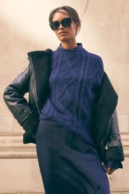 Cashmere Cable Sweater Deep Blue, £349
