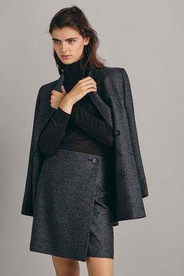 Check Wool Skirt with Button from Massimo Dutti 