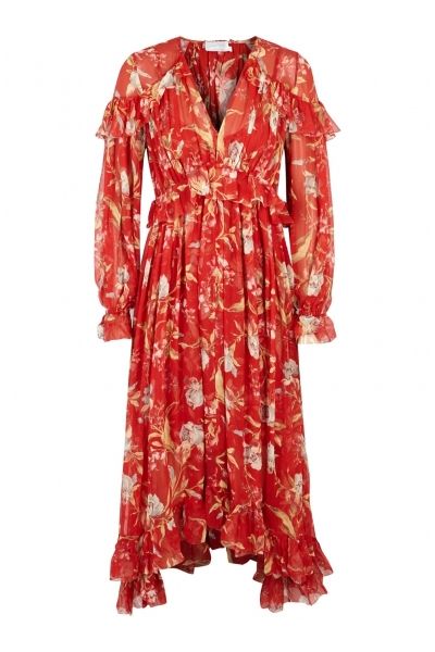  Corsair Iris Red Floral-Print Georgette Dress from Zimmermann