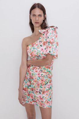Floral Print Asymmetric Dress from Zara