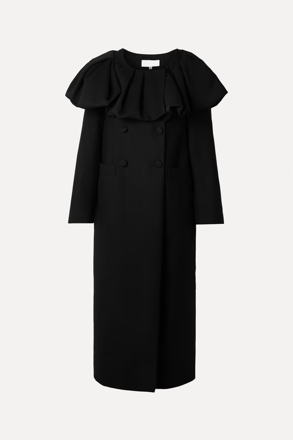 Bombardo Double-Breasted Pleated Ruffled Wool-Twill Coat from Liberowe