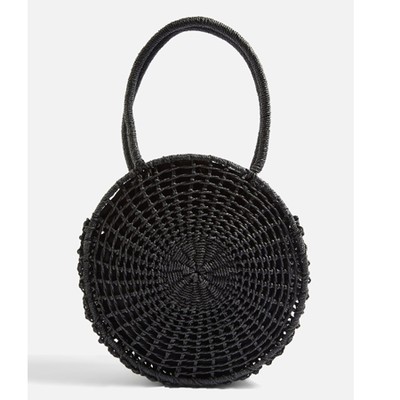 Black Straw Circle Tote Bag from Topshop