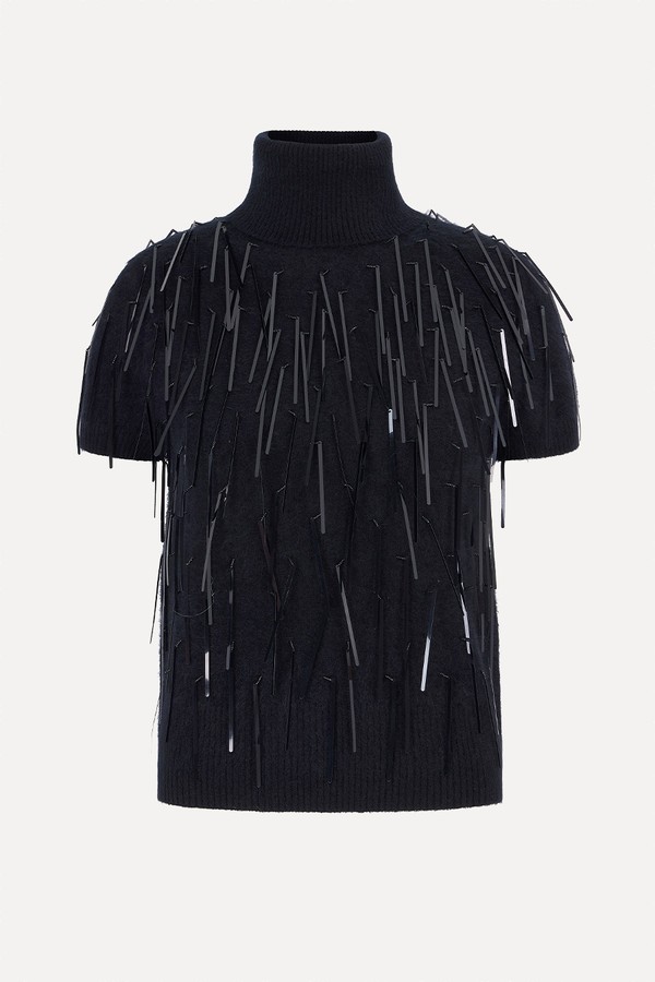 Pure Cashmere Embellished Roll Neck Top