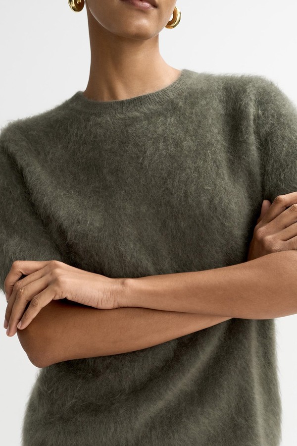 Brushed Short Sleeved Brushed Cashmere Sweater from Soft Goat