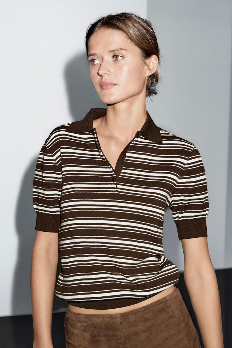 100% Cotton Polo Shirt With Striped Details from Massimo Dutti
