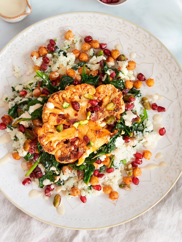 Cauliflower Steak With Harissa & Spiced Chickpeas