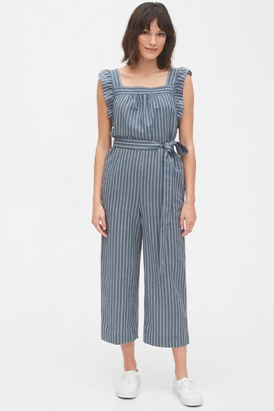 Ruffle Sleeve Jumpsuit in Linen-Cotton