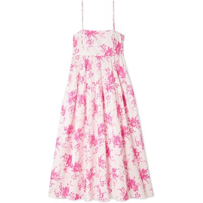 Pleated Floral-Print Midi Dress