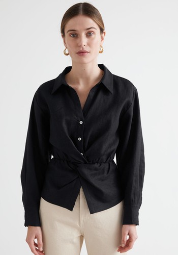 Buttoned Twist Waist Linen Blouse from & Other Stories