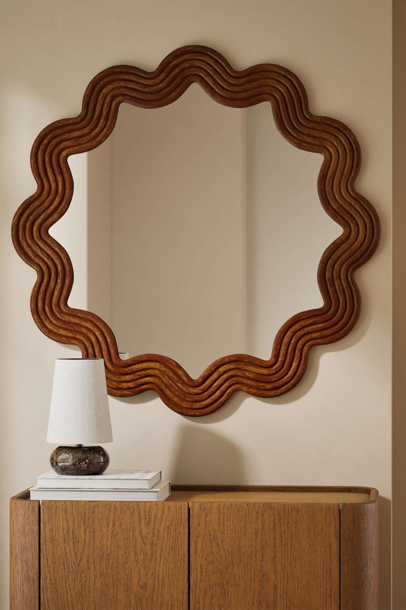 Scallop Ribbed Wooden Wall Mirror